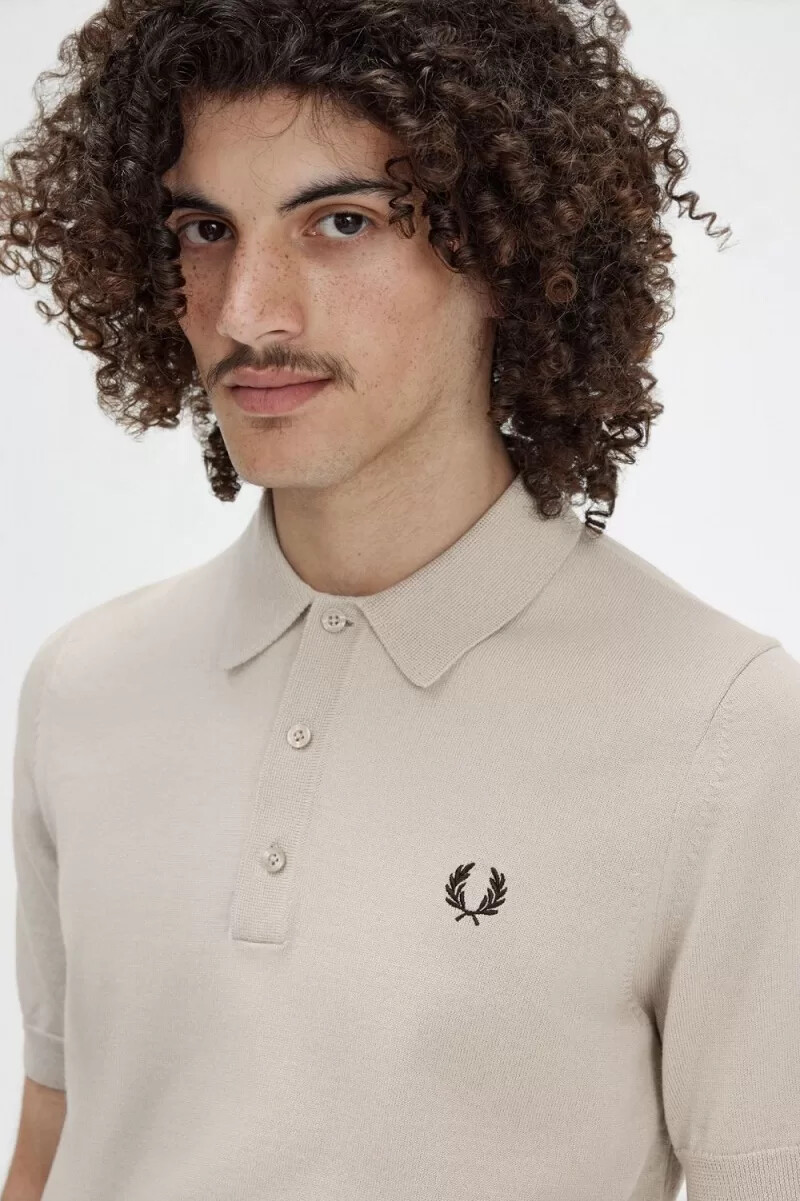fred perry classic knitted mens shirt dark oatmeal