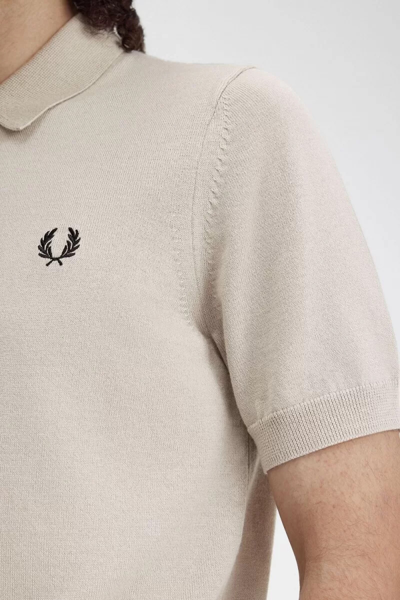 fred perry classic knitted mens shirt dark oatmeal