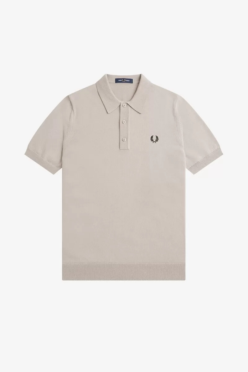fred perry classic knitted mens shirt dark oatmeal
