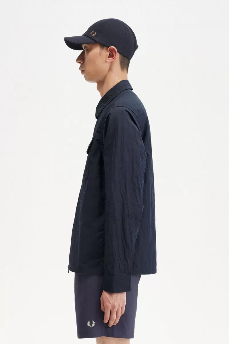 fred perry textured zip-through mens shirt navy