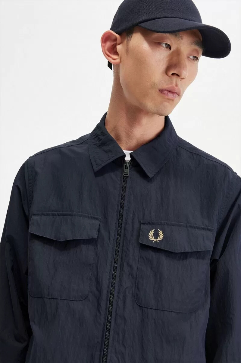 fred perry textured zip-through mens shirt navy