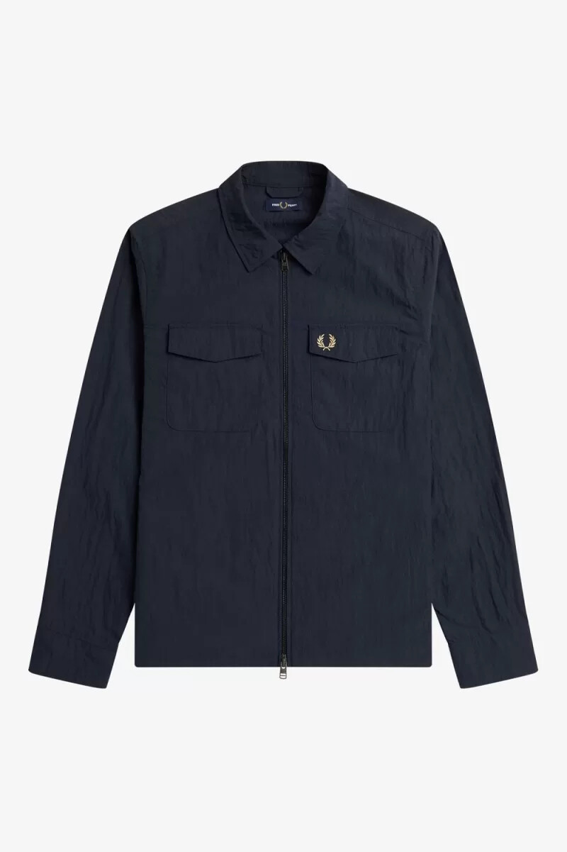 fred perry textured zip-through mens shirt navy