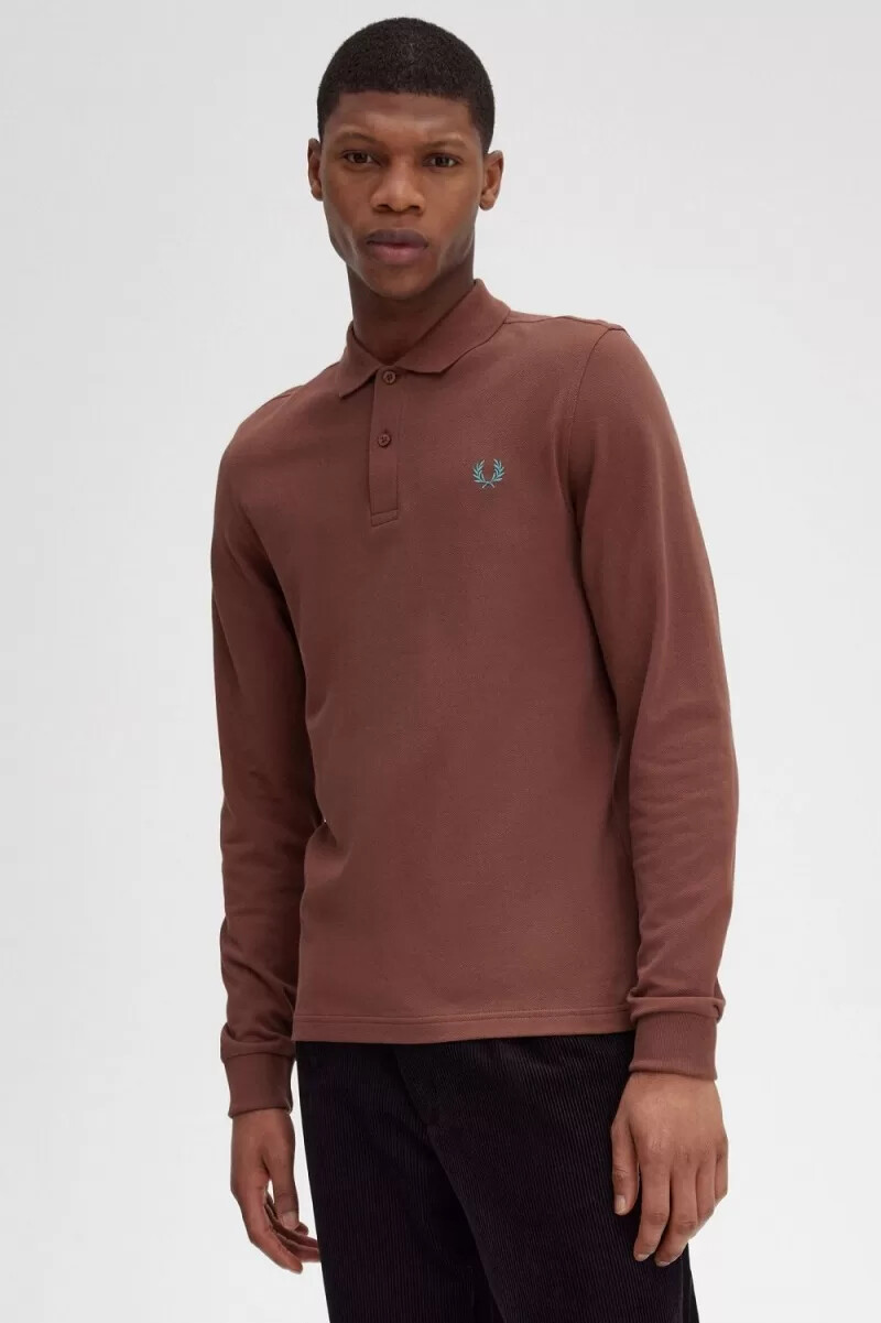fred perry m6006 mens shirt whisky brown deep mint