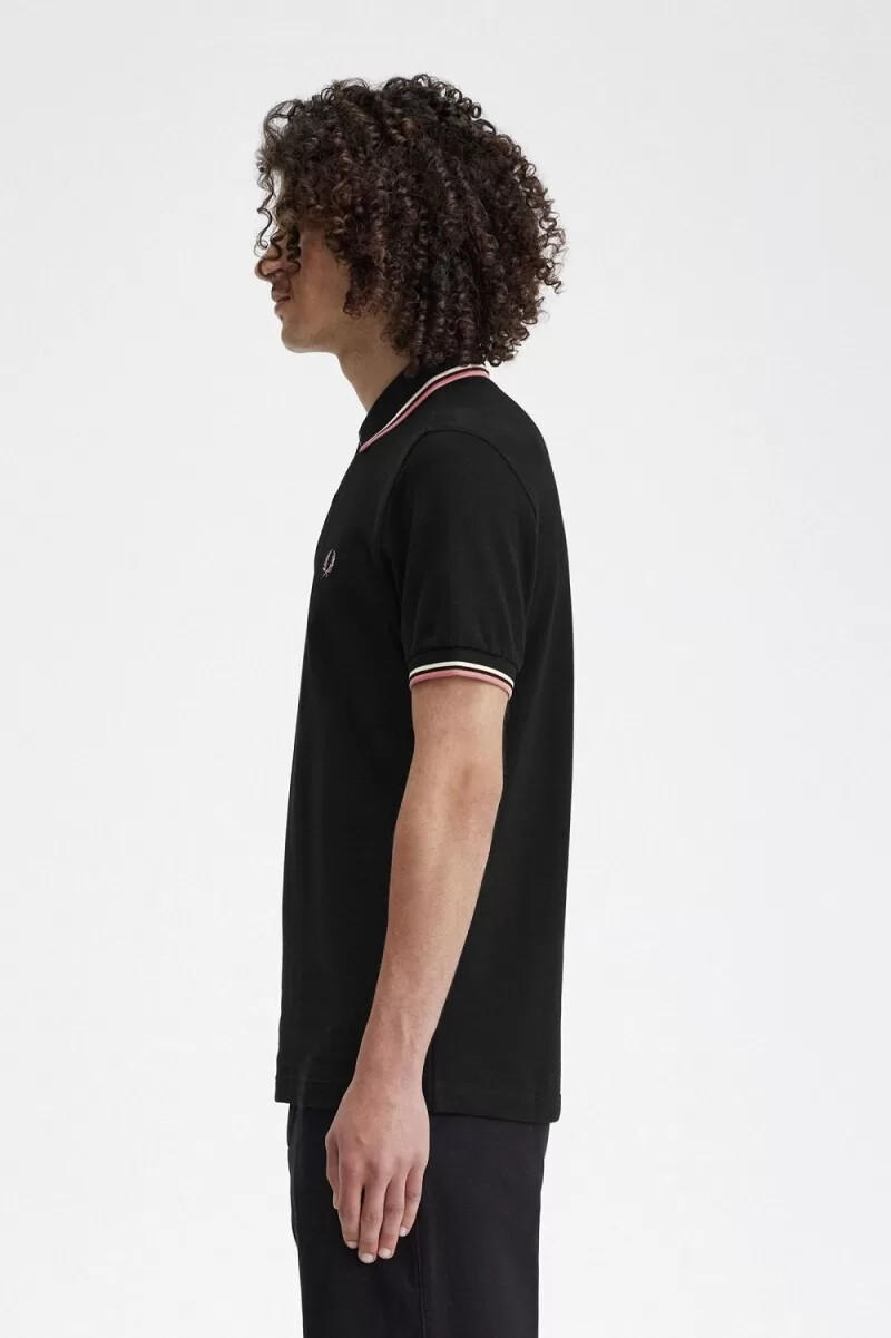 fred perry m3600 mens shirt black beige dusty rose pink