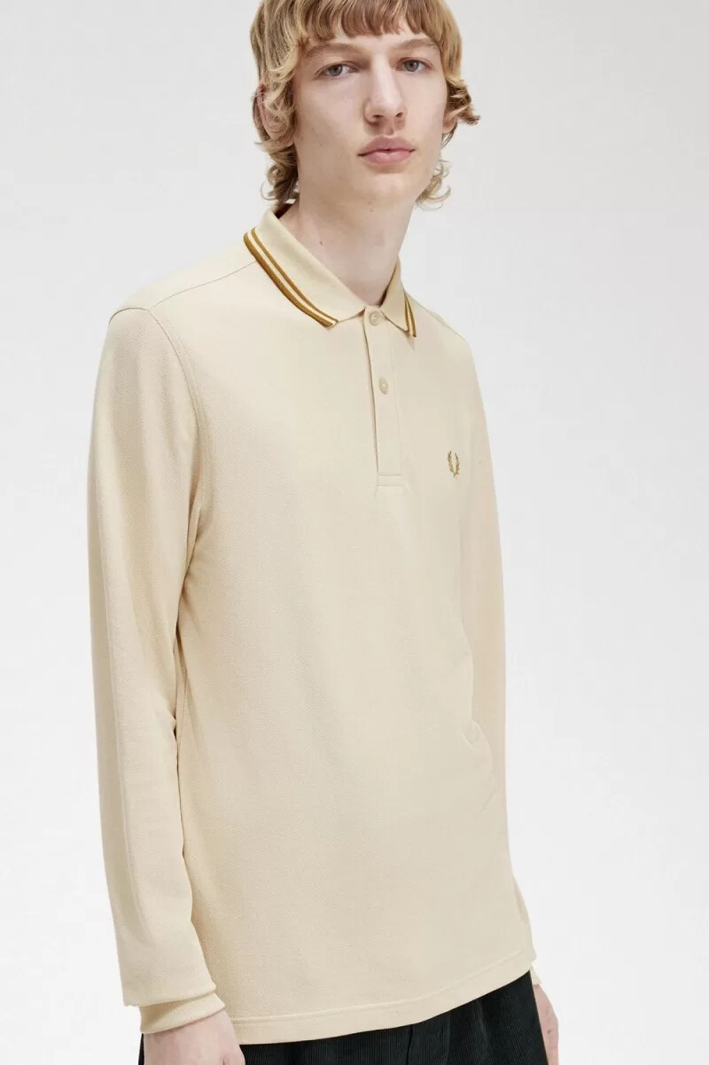 fred perry m3636 mens shirt oatmeal dark coffee dark coffee
