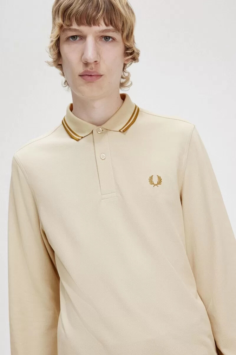 fred perry m3636 mens shirt oatmeal dark coffee dark coffee