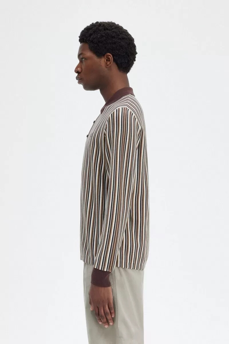 fred perry fine stripe knitted mens shirt dark red