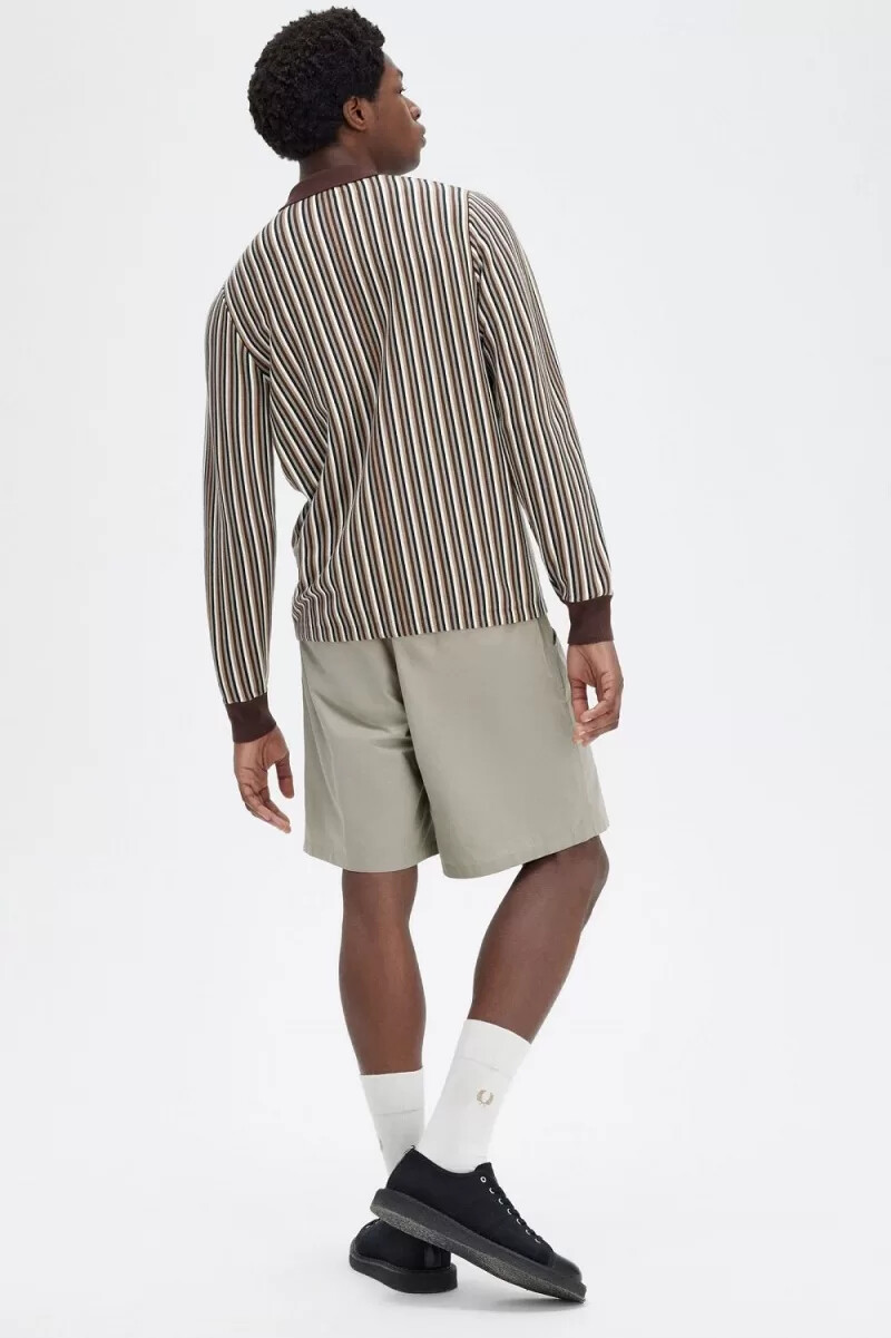fred perry fine stripe knitted mens shirt dark red