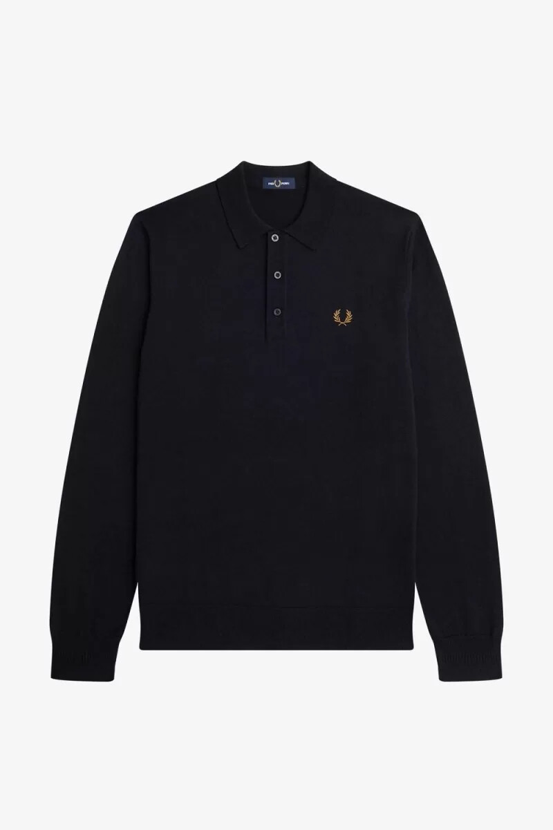 fred perry long sleeve knitted mens shirt navy