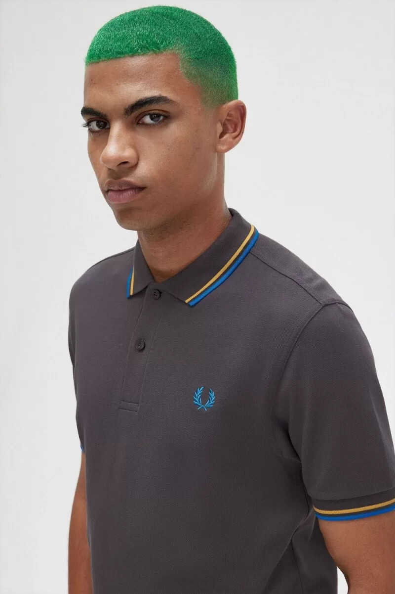 fred perry m3600 mens shirt gunmetal golden hour kingfisher