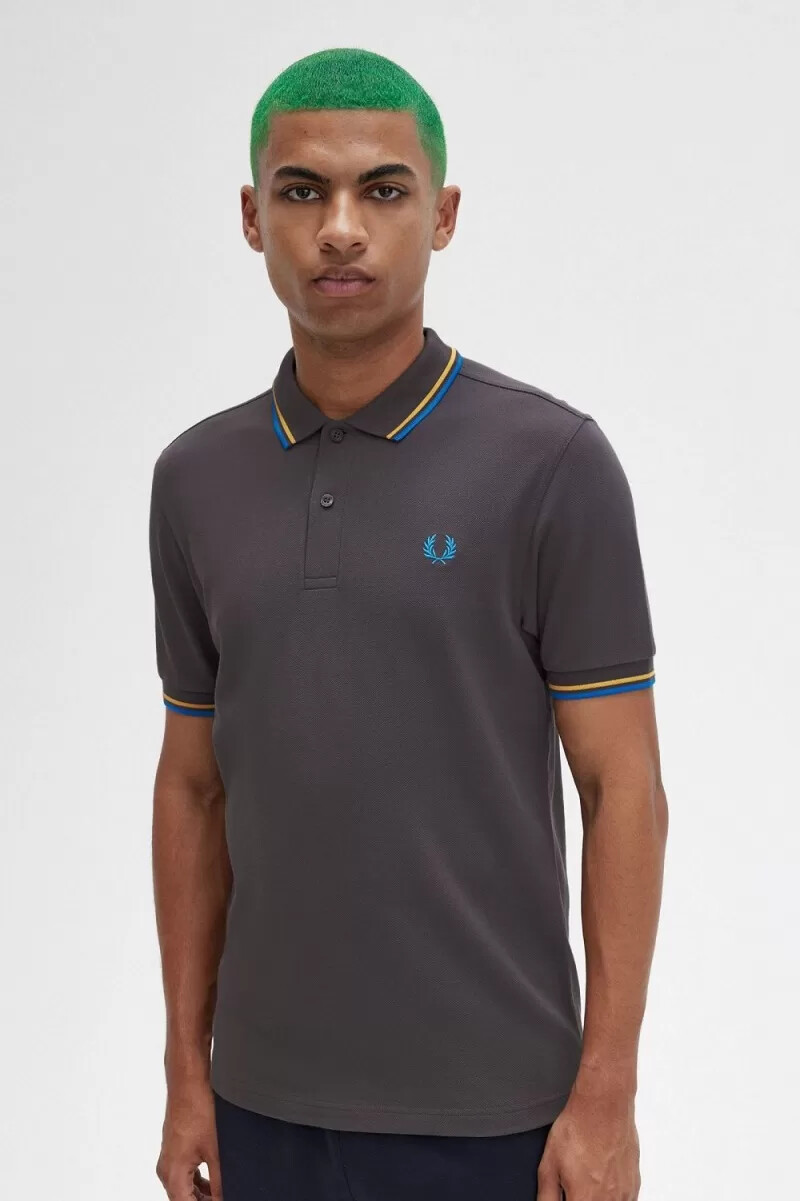 fred perry m3600 mens shirt gunmetal golden hour kingfisher