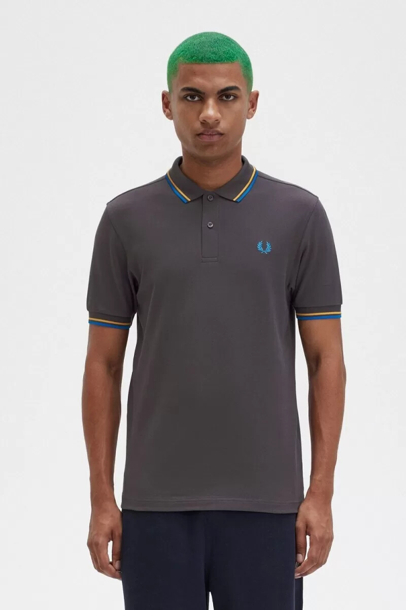 fred perry m3600 mens shirt gunmetal golden hour kingfisher