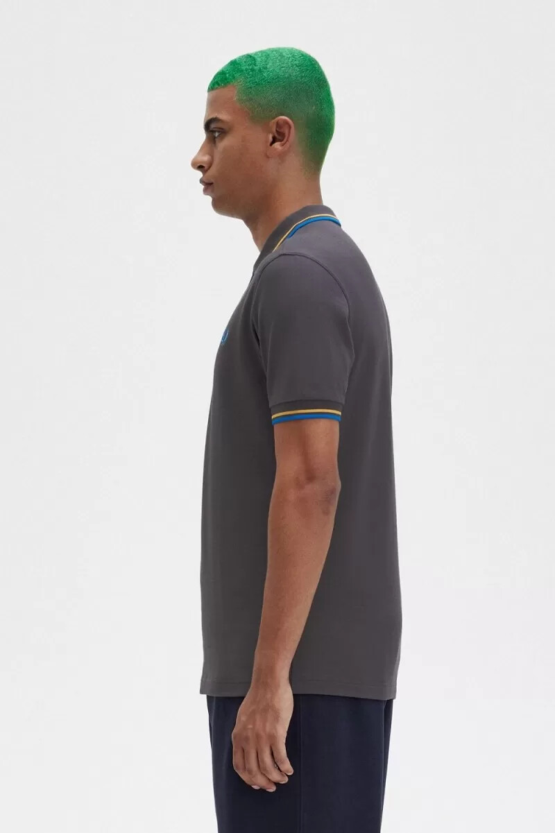 fred perry m3600 mens shirt gunmetal golden hour kingfisher