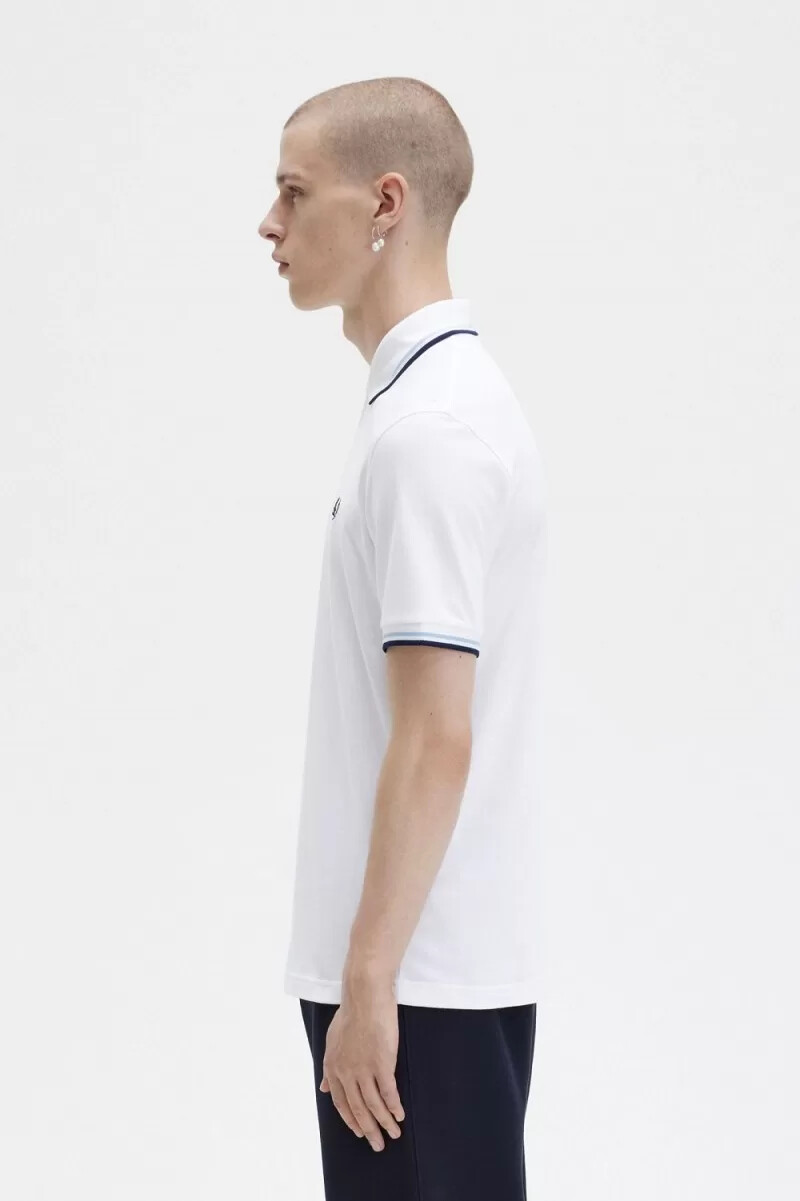 fred perry m12 mens shirt white aqua navy