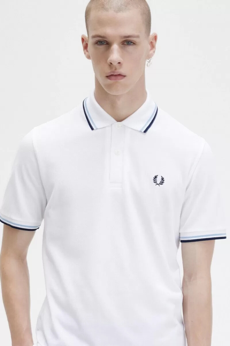 fred perry m12 mens shirt white aqua navy