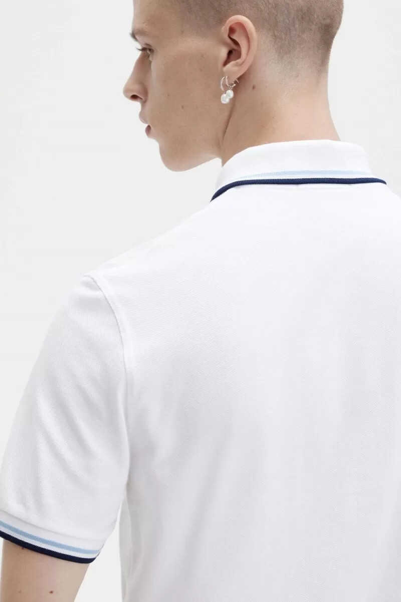 fred perry m12 mens shirt white aqua navy