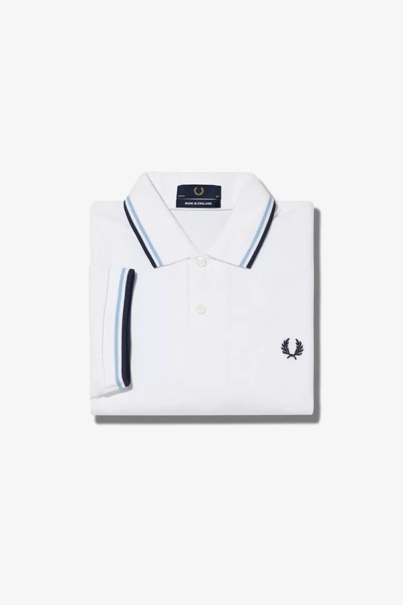 fred perry m12 mens shirt white aqua navy