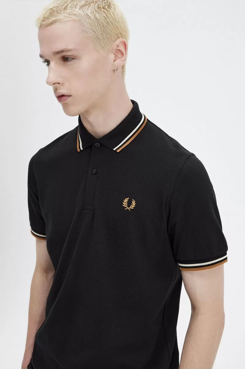 fred perry m12 mens shirt black oatmeal dark coffee