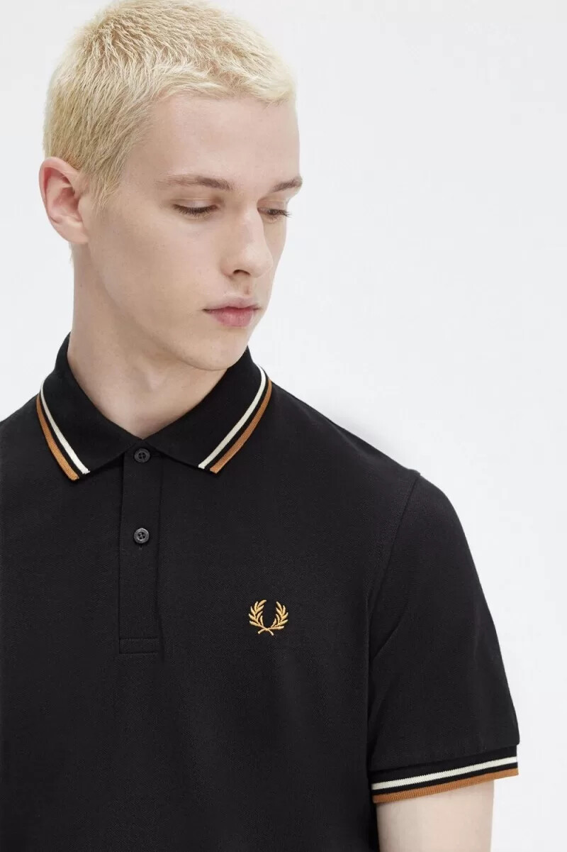 fred perry m12 mens shirt black oatmeal dark coffee