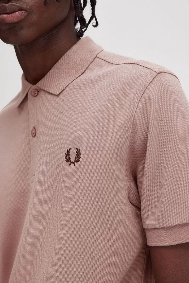 fred perry m6000 mens shirt dark pink burnt tobacco