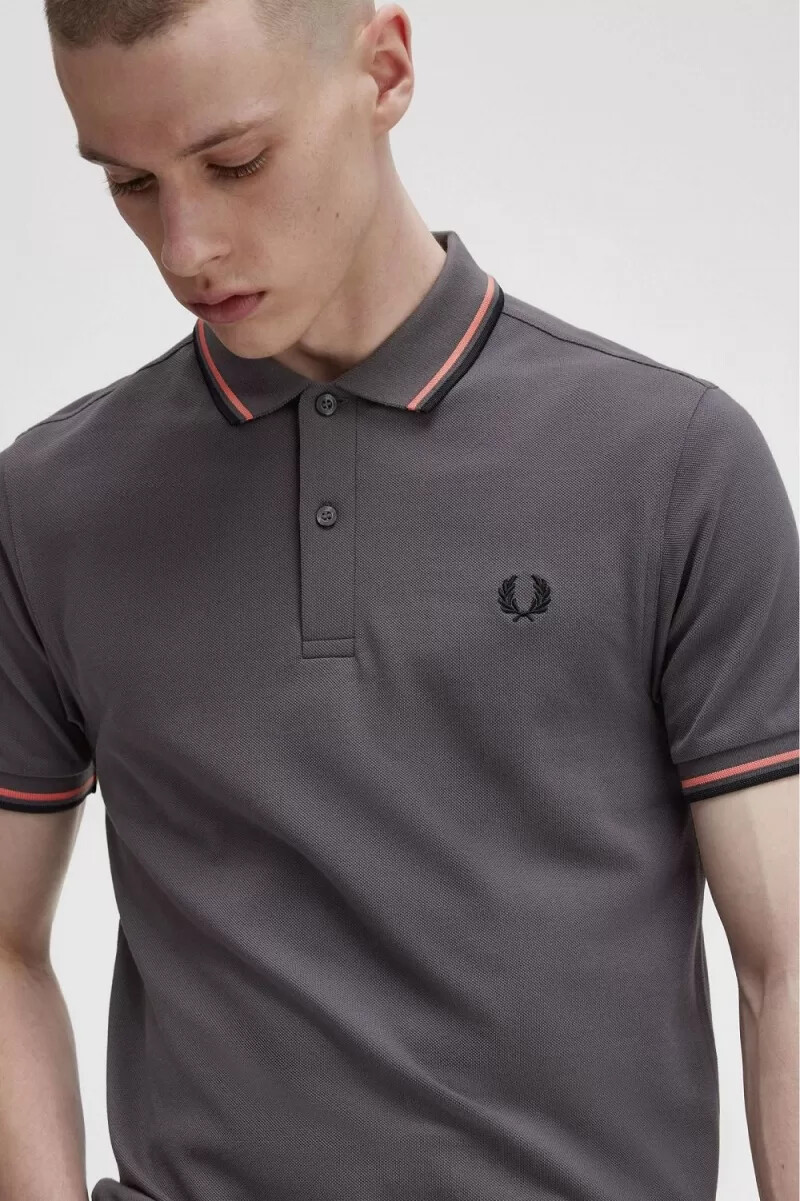 fred perry m3600 mens shirt gunmetal coral heat black