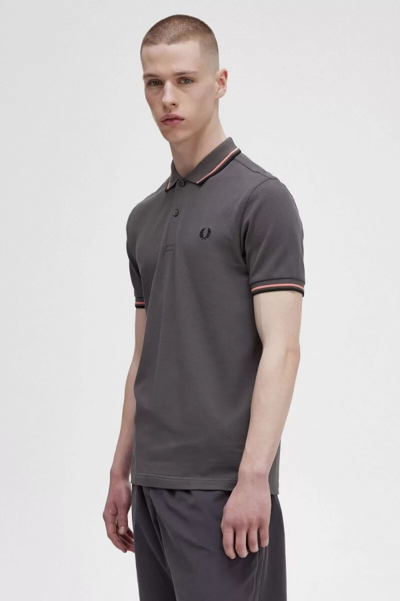 fred perry m3600 mens shirt gunmetal coral heat black