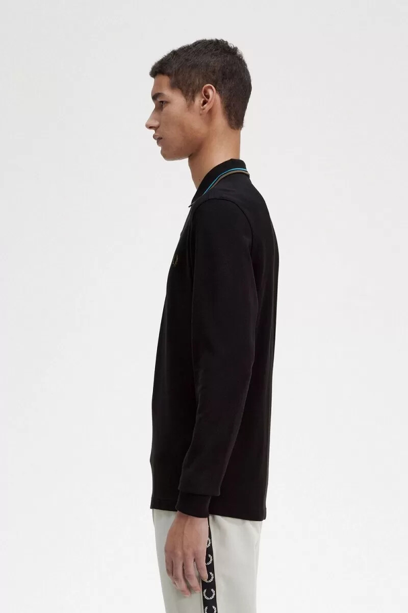fred perry m3636 mens shirt black cyber blue uniform green