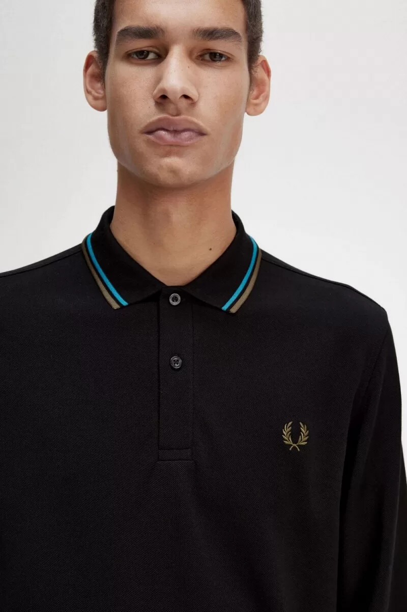 fred perry m3636 mens shirt black cyber blue uniform green