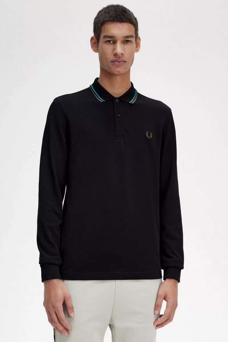 fred perry m3636 mens shirt black cyber blue uniform green
