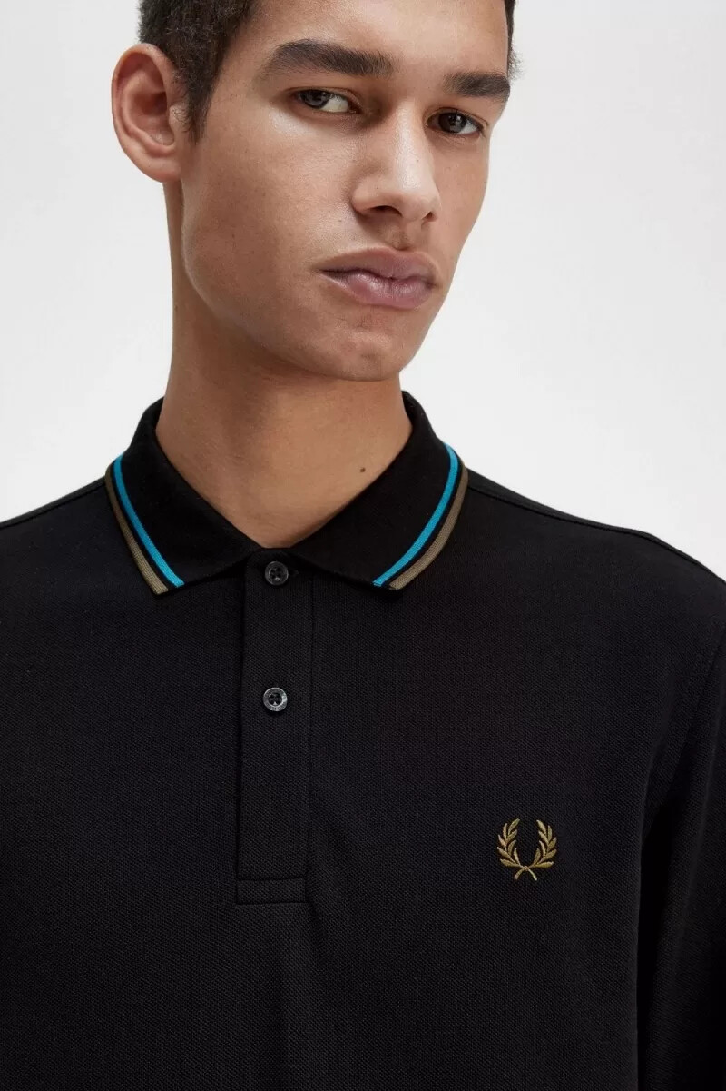 fred perry m3636 mens shirt black cyber blue uniform green