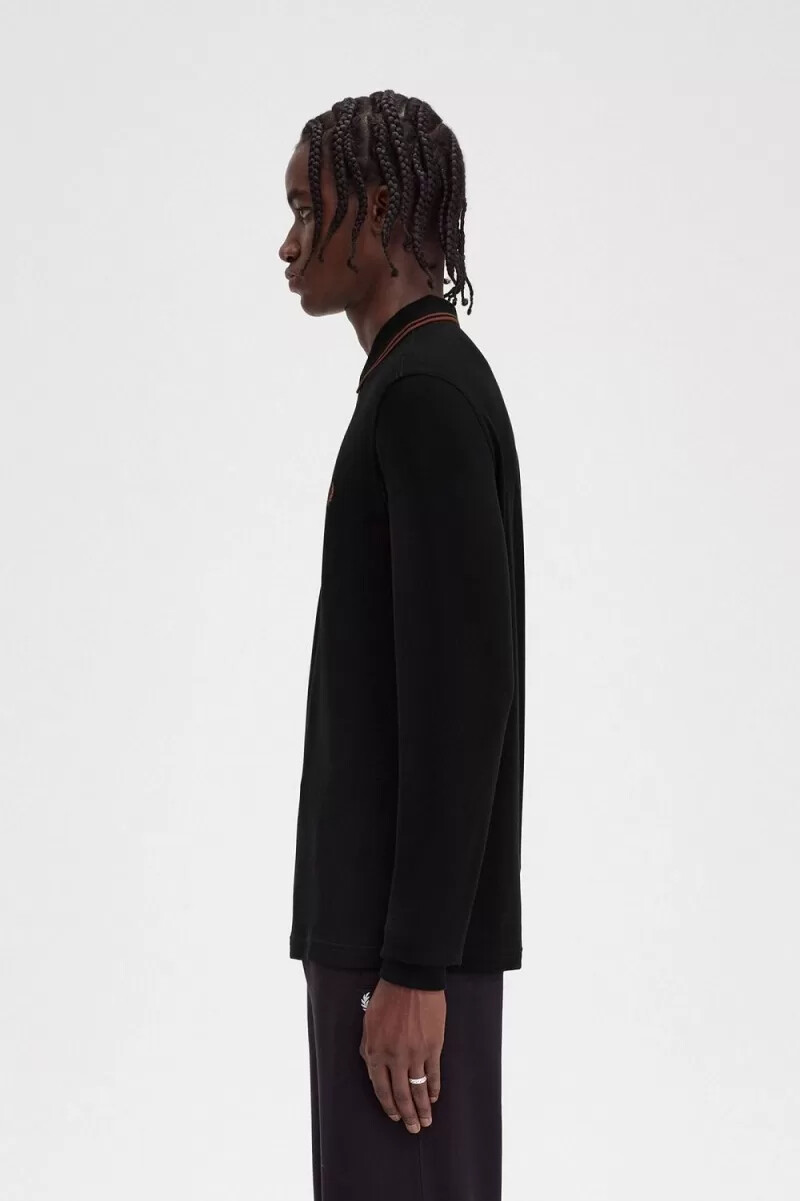 fred perry m3636 mens shirt black whisky brown