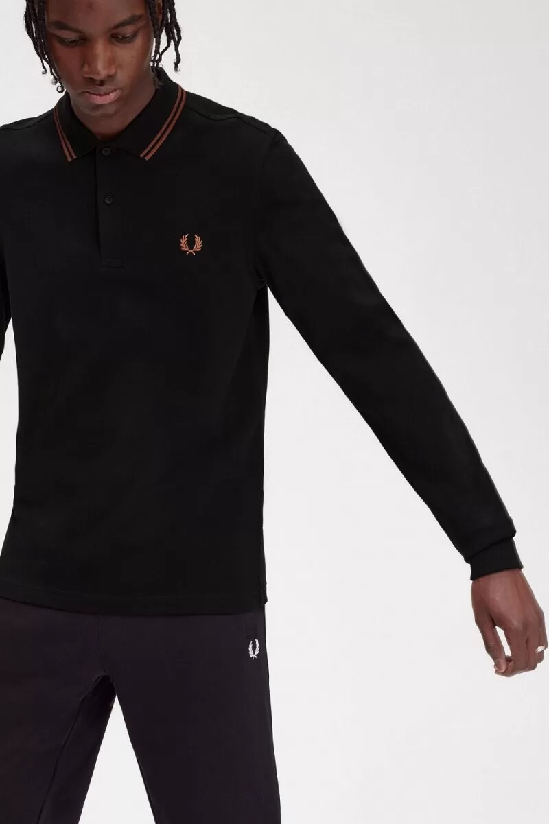 fred perry m3636 mens shirt black whisky brown