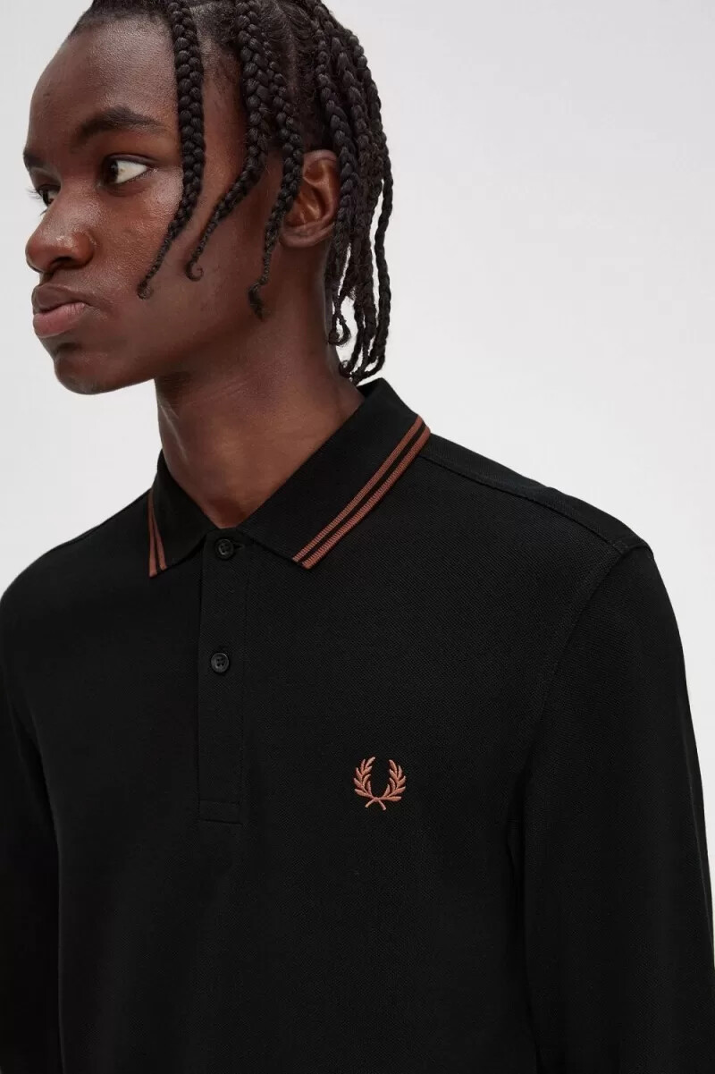 fred perry m3636 mens shirt black whisky brown