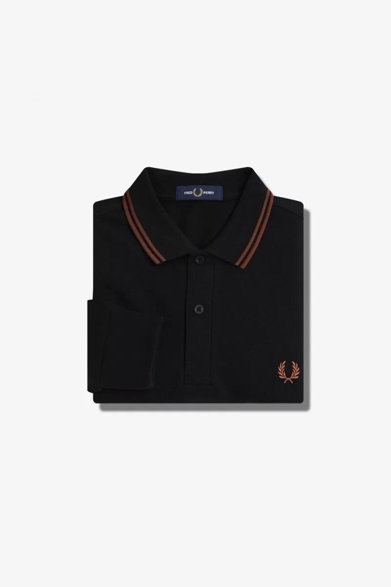 fred perry m3636 mens shirt black whisky brown