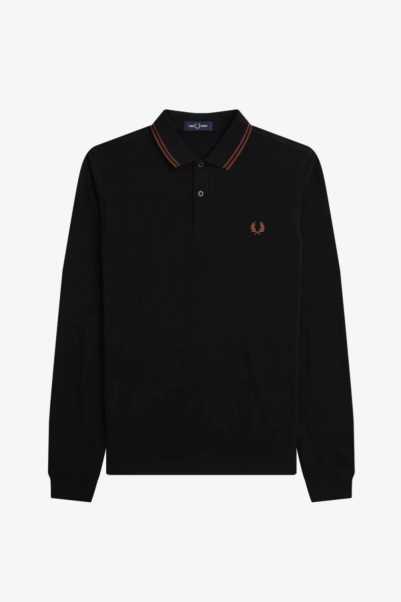 fred perry m3636 mens shirt black whisky brown