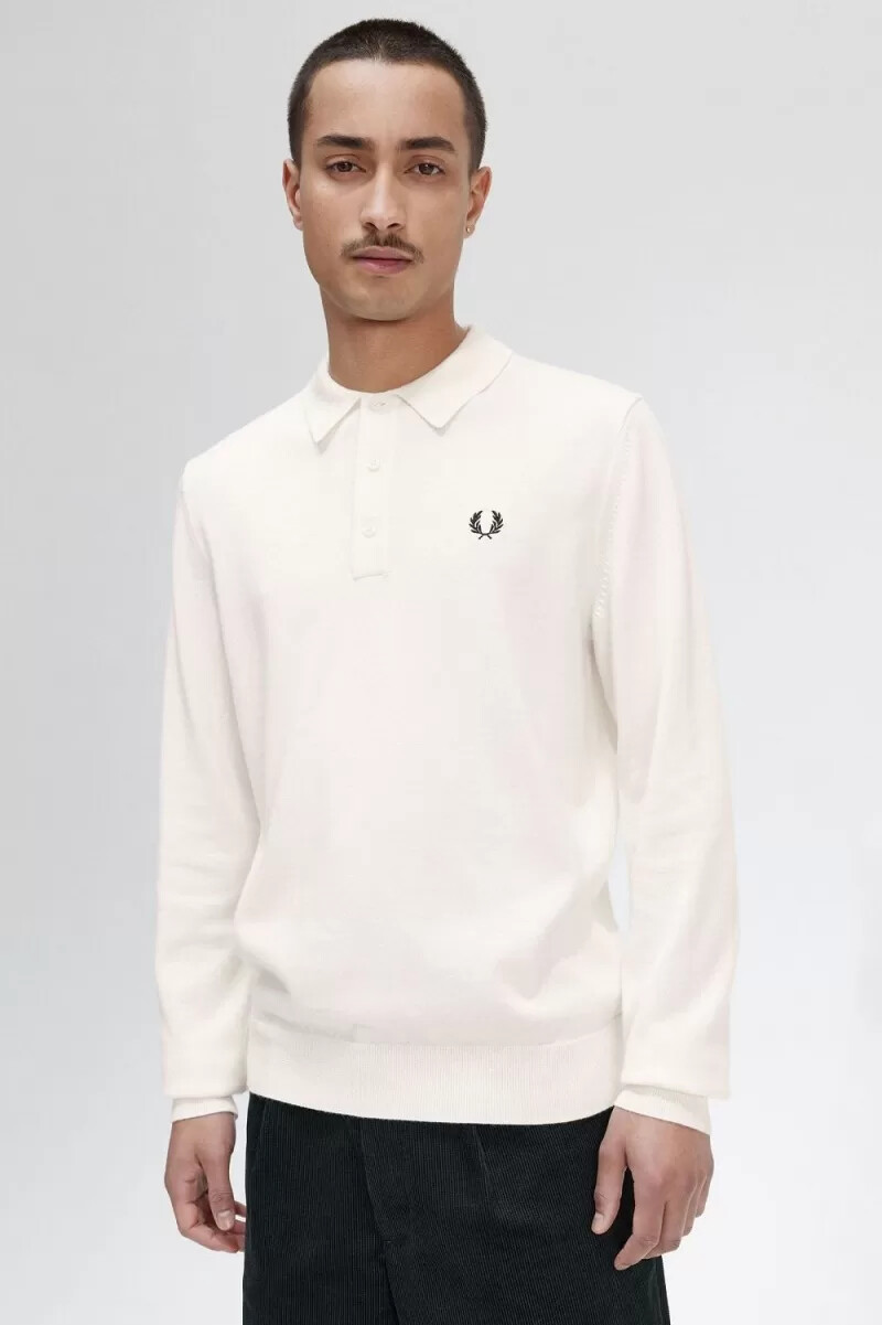 fred perry long sleeve knitted mens shirt beige