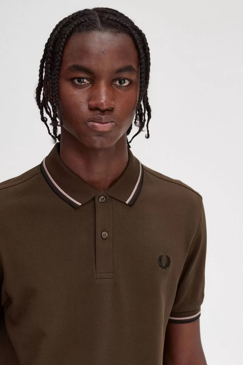 fred perry m3600 mens shirt burnt tobacco dark pink black