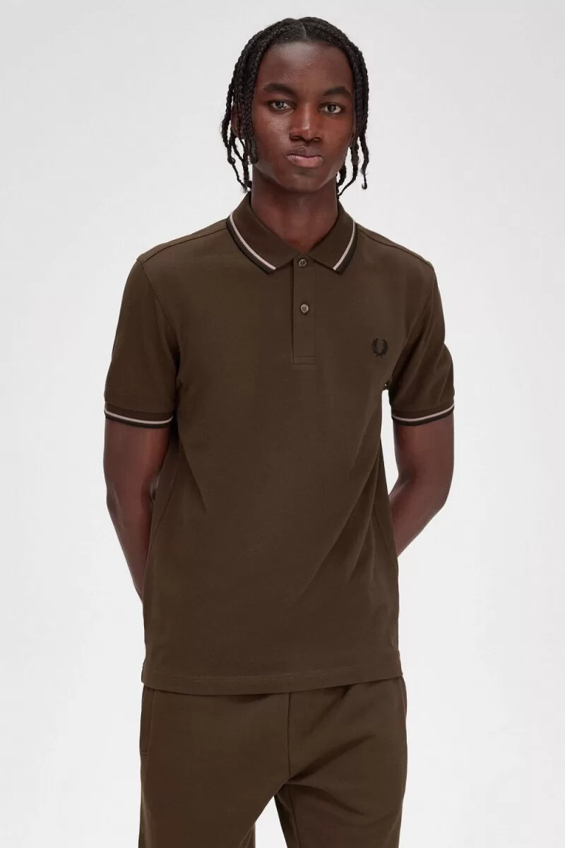 fred perry m3600 mens shirt burnt tobacco dark pink black
