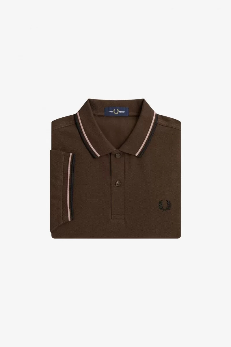 fred perry m3600 mens shirt burnt tobacco dark pink black