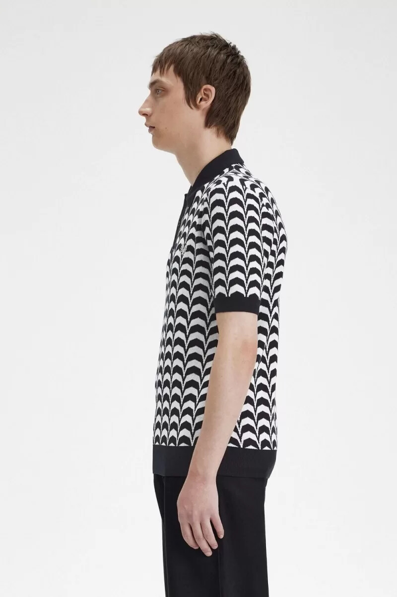 fred perry jacquard knitted mens shirt black