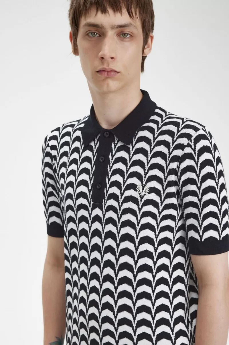 fred perry jacquard knitted mens shirt black