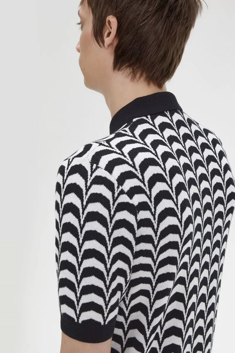 fred perry jacquard knitted mens shirt black
