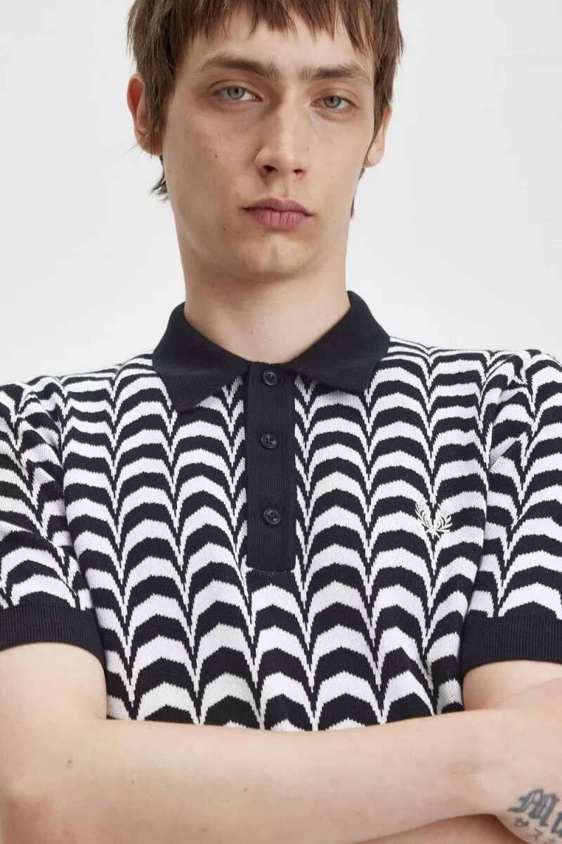 fred perry jacquard knitted mens shirt black