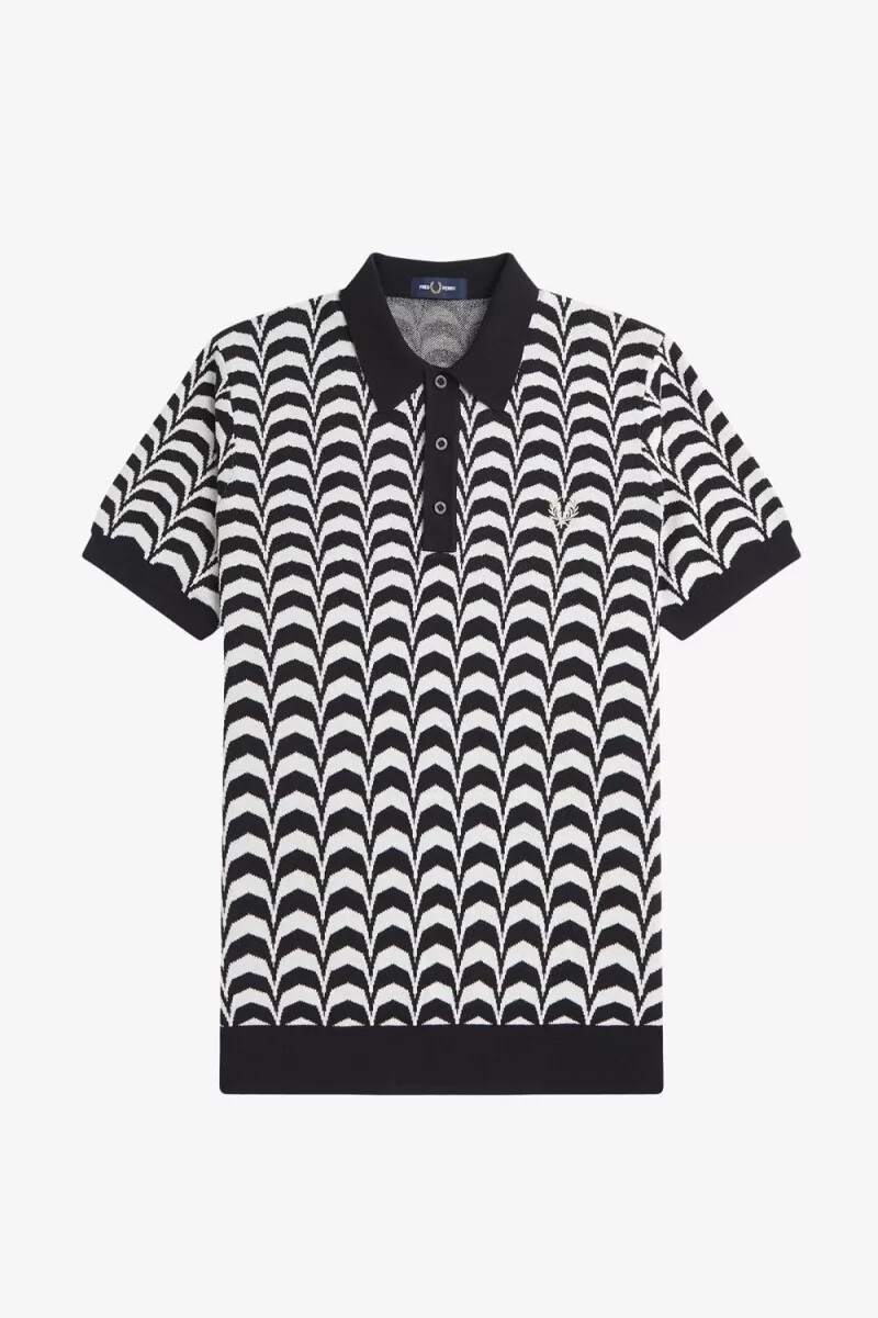 fred perry jacquard knitted mens shirt black