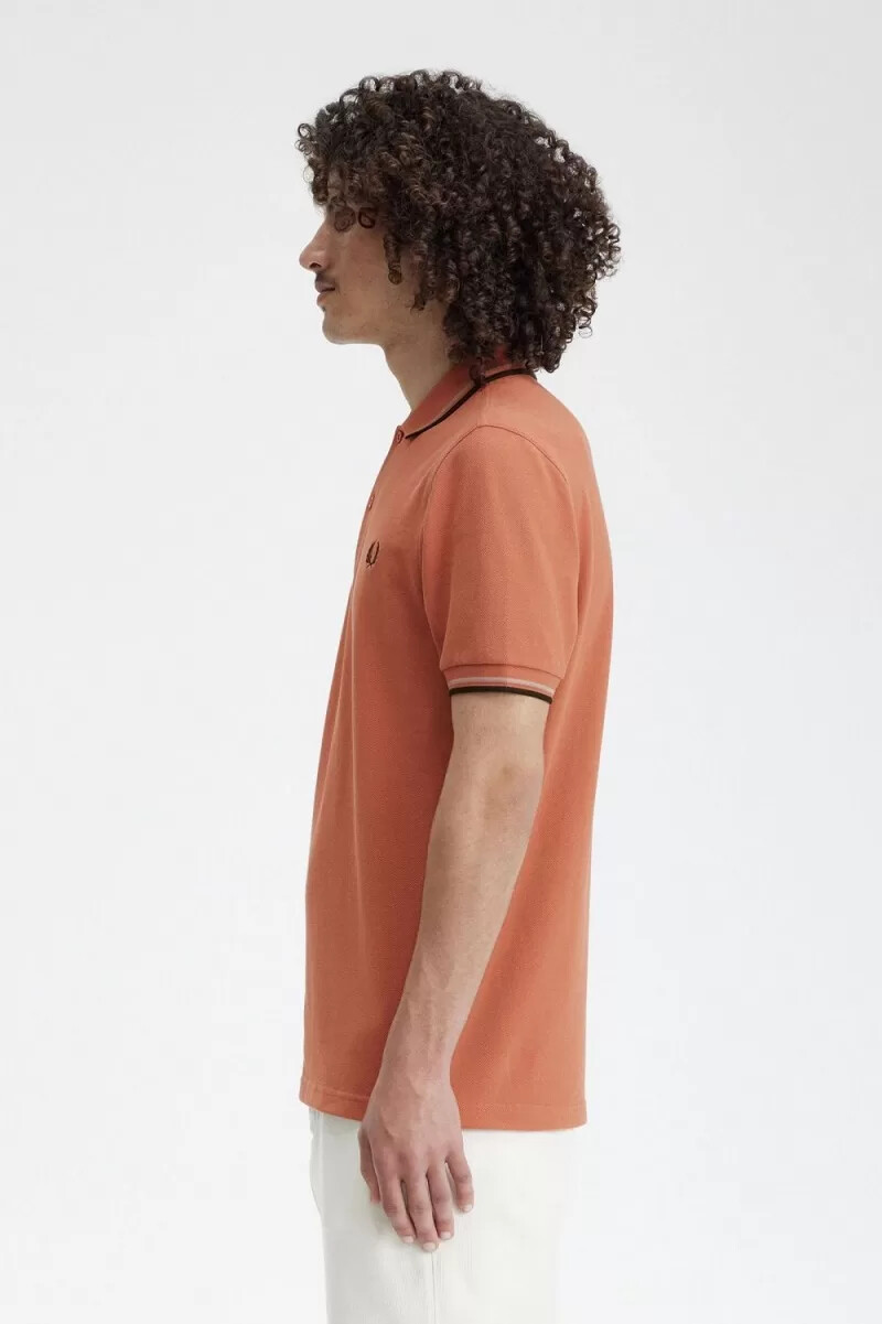 fred perry m3600 mens shirt light rust warm grey night green