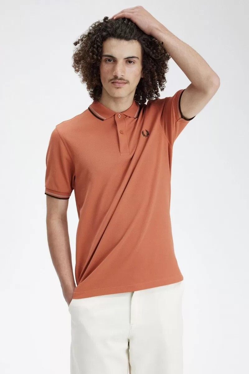 fred perry m3600 mens shirt light rust warm grey night green