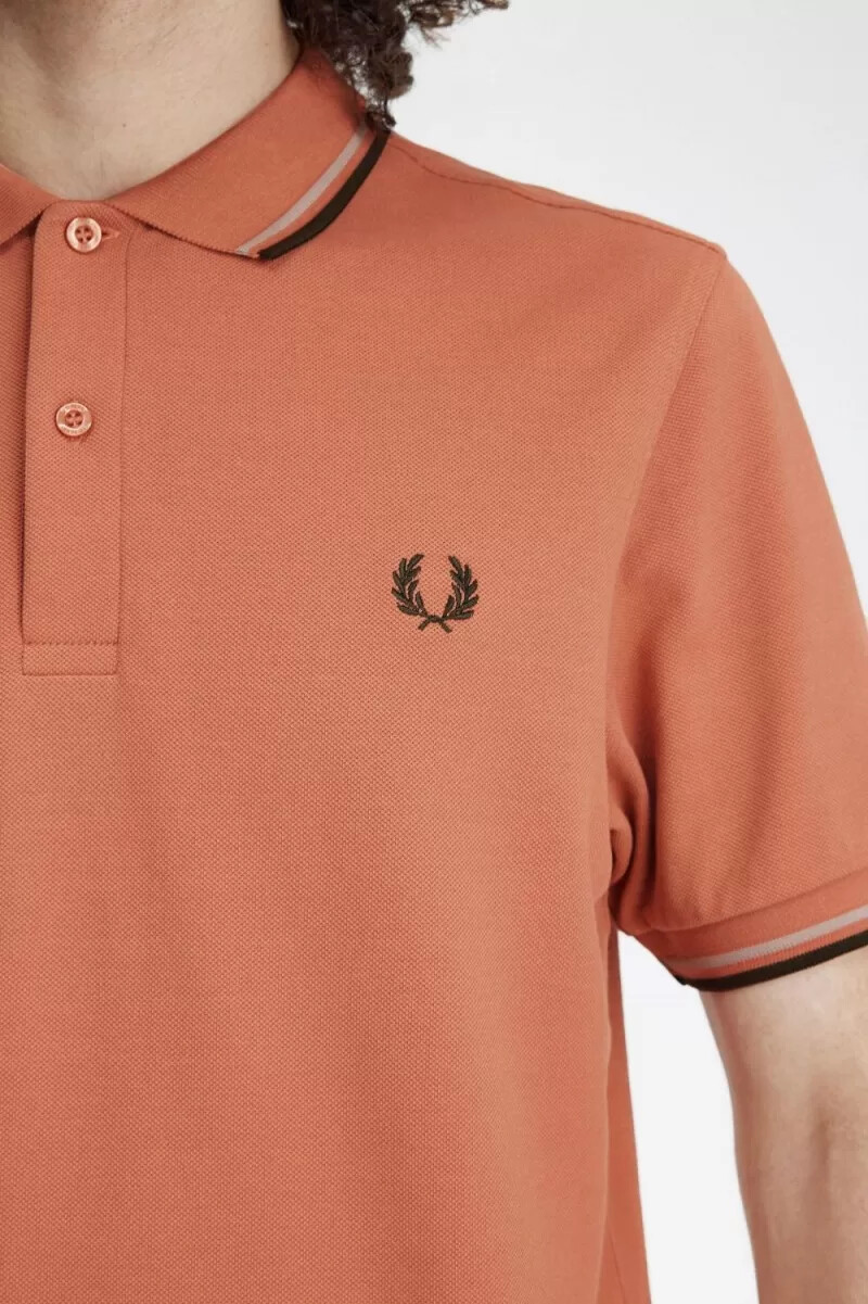 fred perry m3600 mens shirt light rust warm grey night green