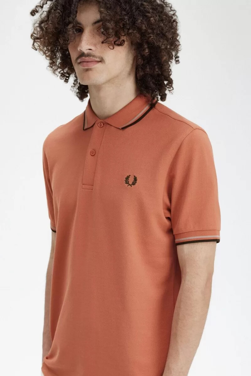 fred perry m3600 mens shirt light rust warm grey night green