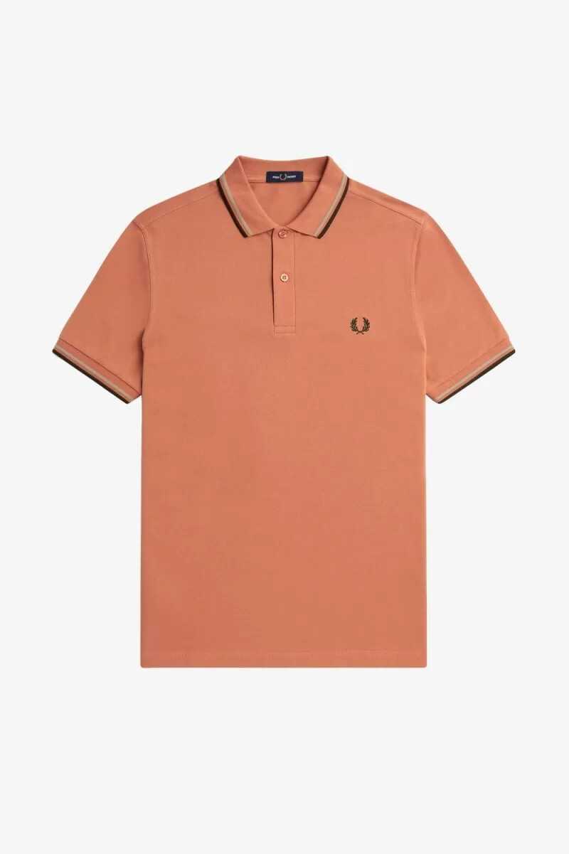 fred perry m3600 mens shirt light rust warm grey night green