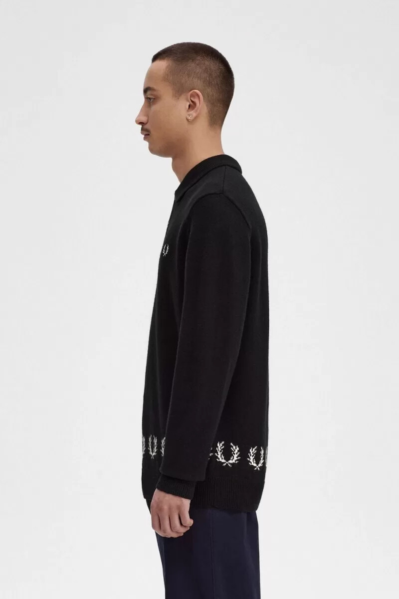 fred perry laurel wreath trim knitted mens shirt black